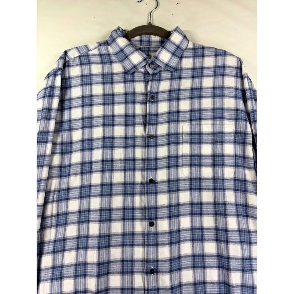 Peter Millar Mens Blue Plaid Cotton Button Down Shirt Large Long Sleeve Preppy